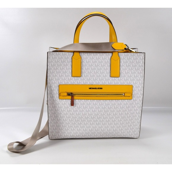 Michael Kors Large NS Signature Tote White Yellow Pockets - Picture 1 of 16